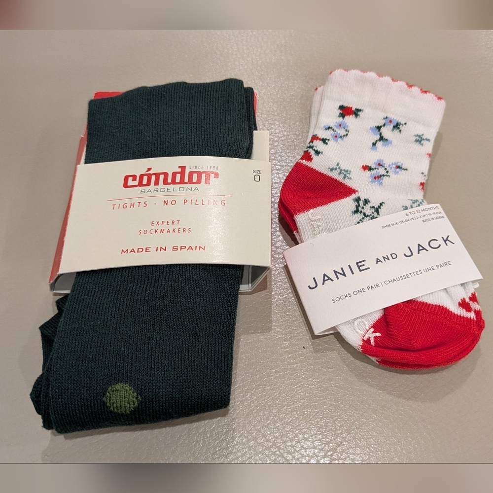 🌲NWT Condor Dark Green Tights & J&J Socks - Sz 6-12 Mo